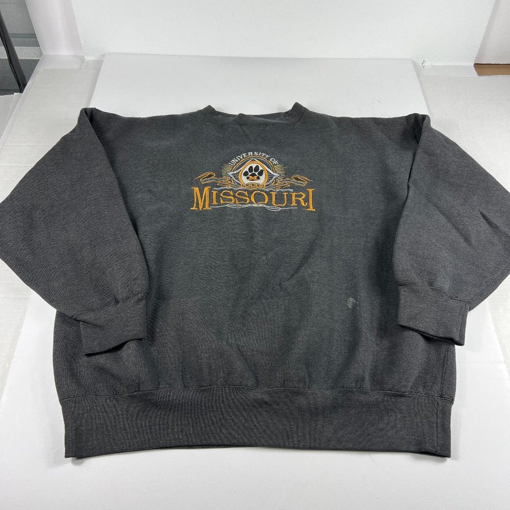 VTG Missouri Tigers Sweatshirt Adult Extra Large Dark Grey Embroidered Crewneck